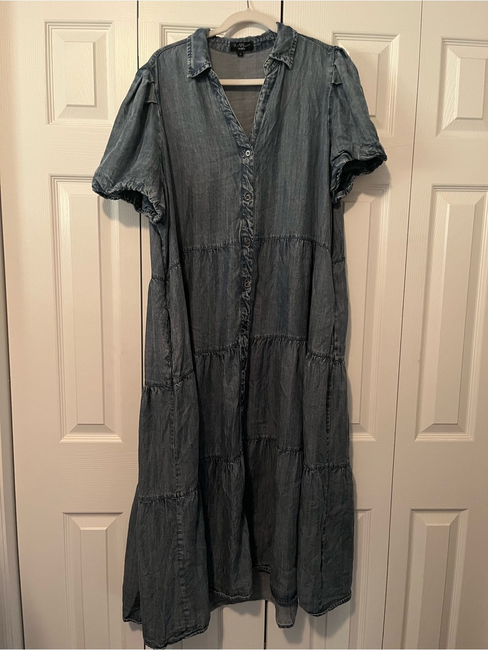 Velvet Heart Washed Denim Tiered Maxi Dress - 2X